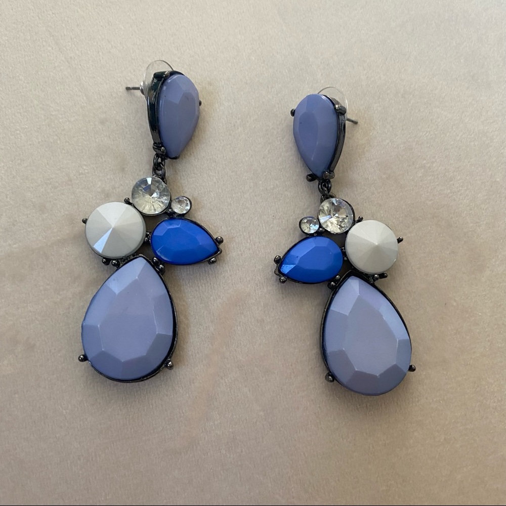 Express | Blue Rhinestone Faux Stone Drop Chandelier Statement Earrings